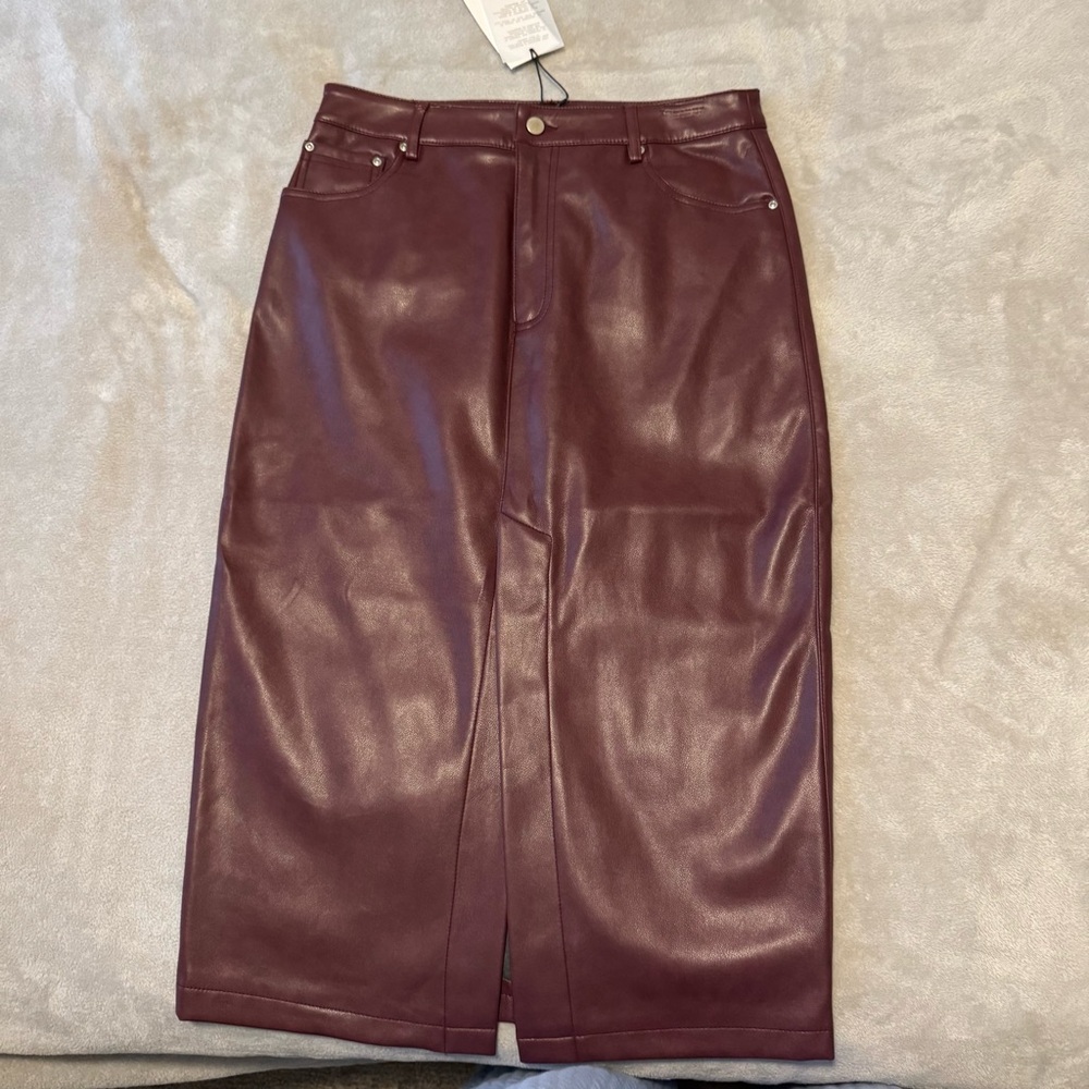 Bagatelle Red Midi Pencil Skirt with Slit for Work
